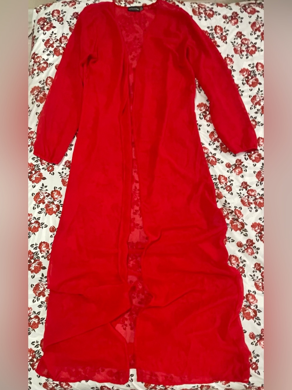 PrettyLittleThing Red Lace-Trim Long Robe